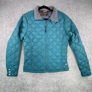 GoLite Womens Goose Down Puffer Jacket Teal Floral Lining Quilted Size Medium